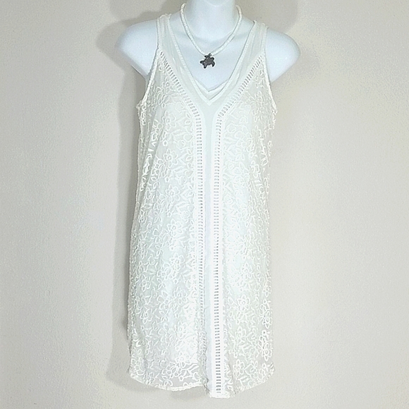 A&F Sundress Mini Dress white lace lined v neck Monochrome Cottagecore Sleeveles - Picture 1 of 8